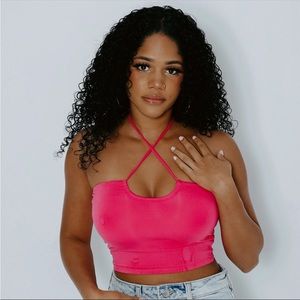 Klassy Network Pink Halter Brami Crop Top Built In Pads